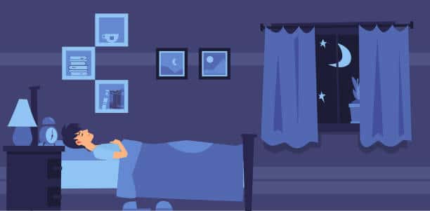 Animated man sleeping on his bed.