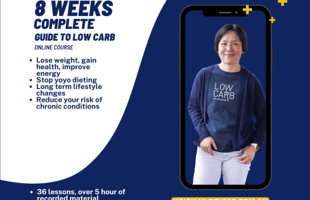 Poster for MLC Clinic's 8 Weeks Complete Guide to Low Carb online course.