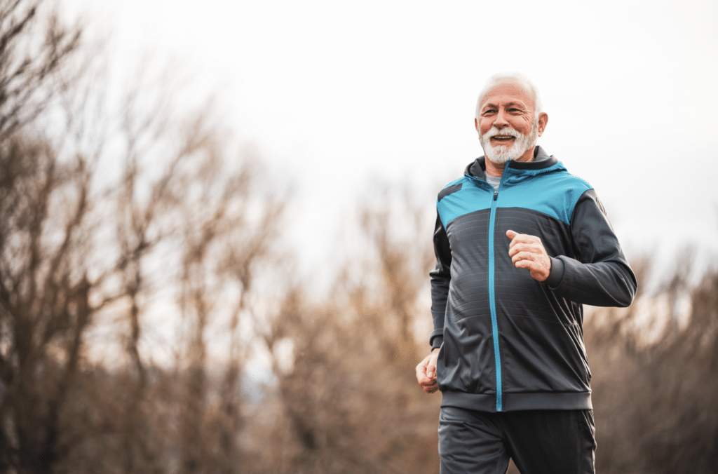 Old man running to reset metabolism.