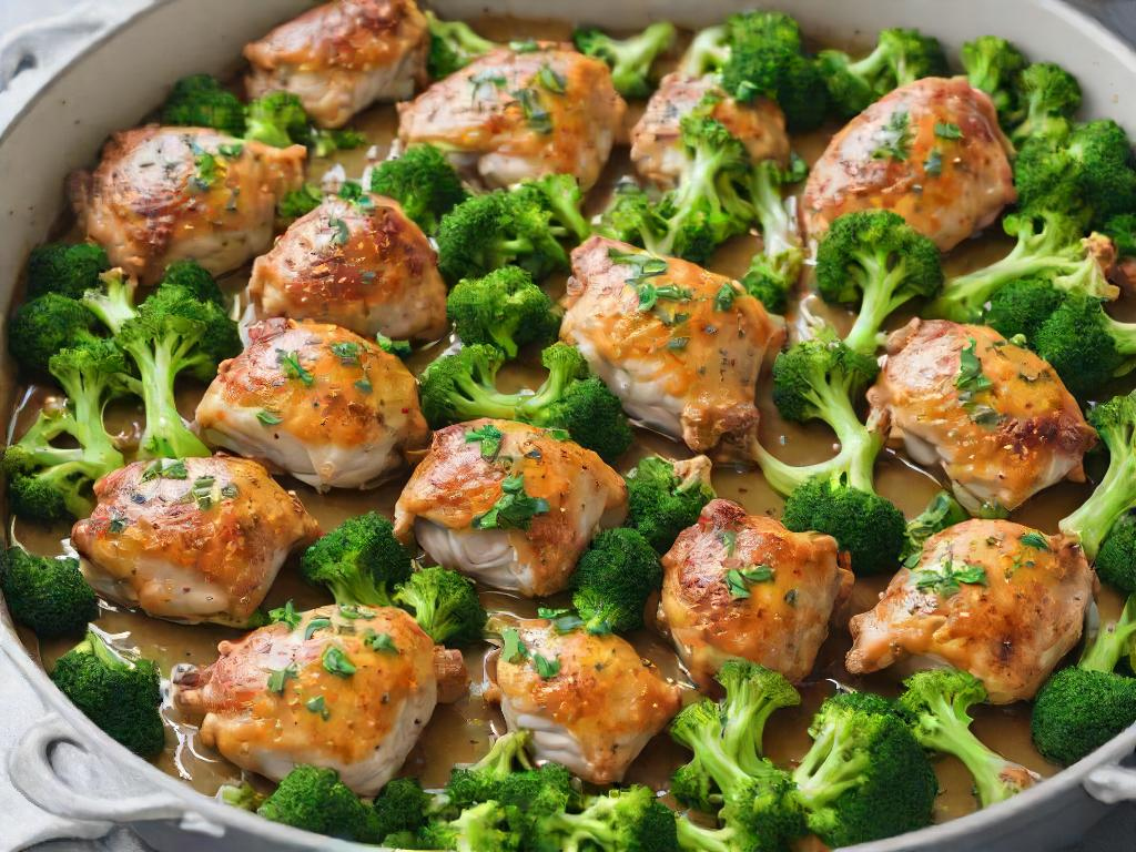 Baked chicken thighs and broccoli cooked as part of a keto diet.