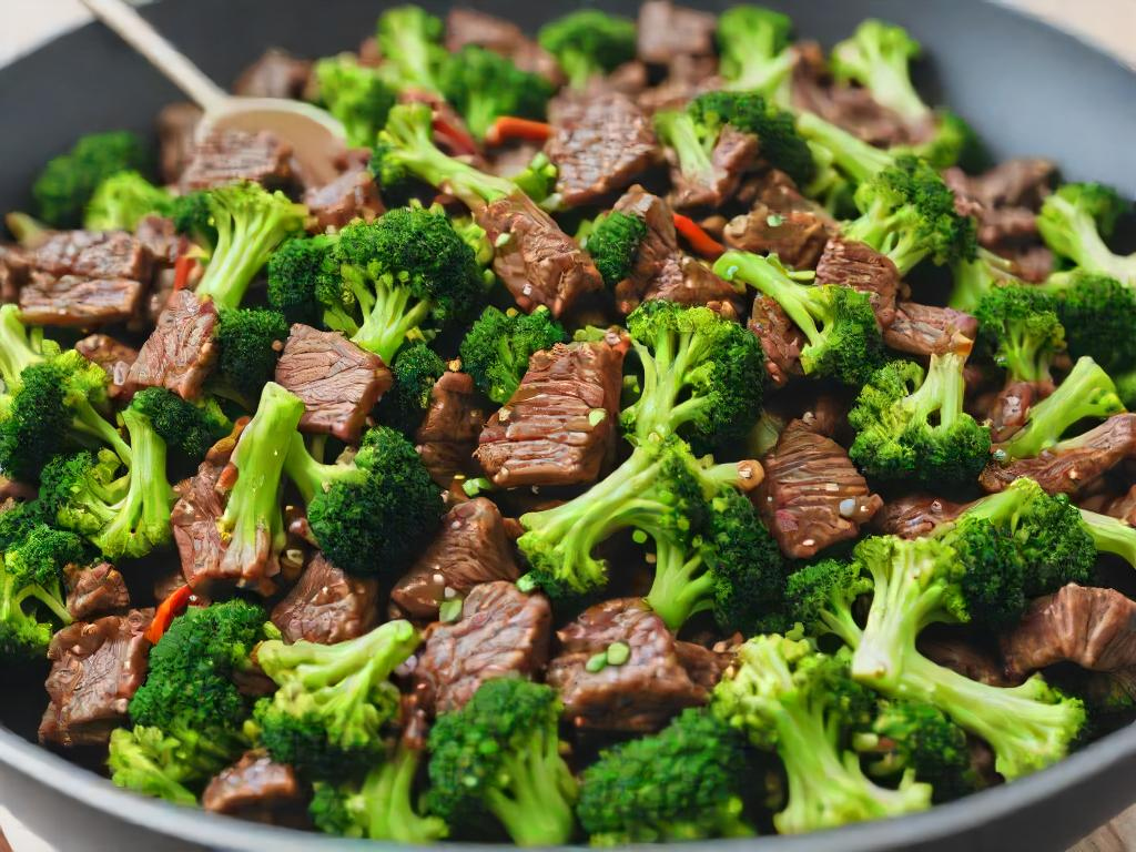 Low carb beef and broccoli stir fry cooked as part of low cost keto meals.