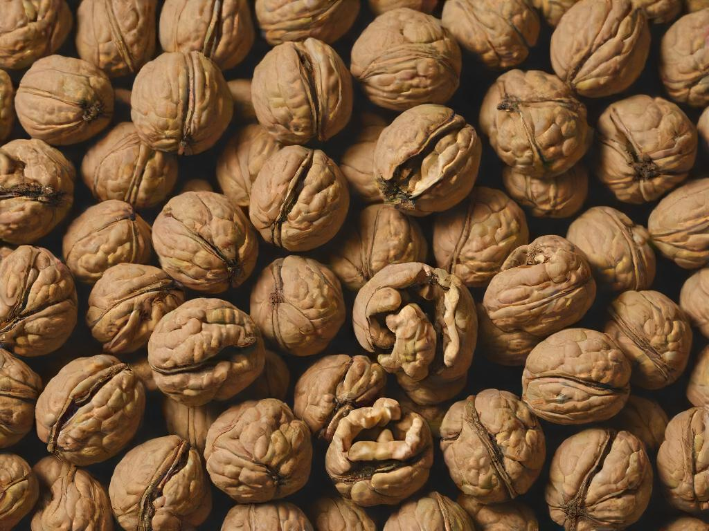 A bunch of walnuts still in their shells.