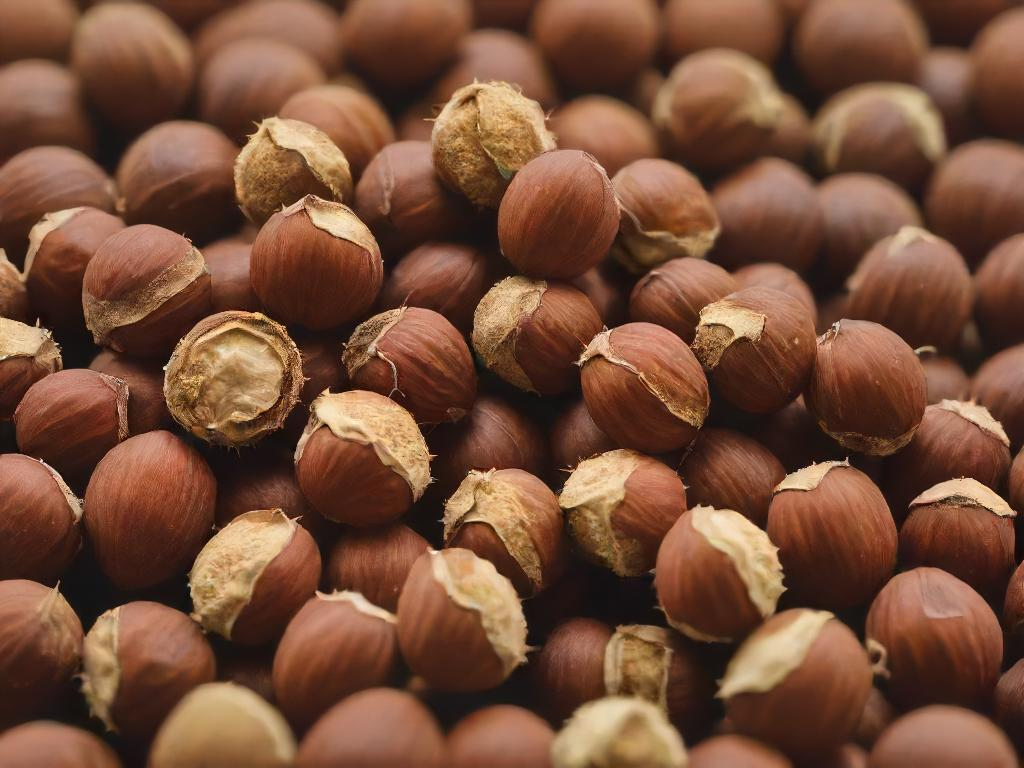 Hazelnuts stacked on top of each other.