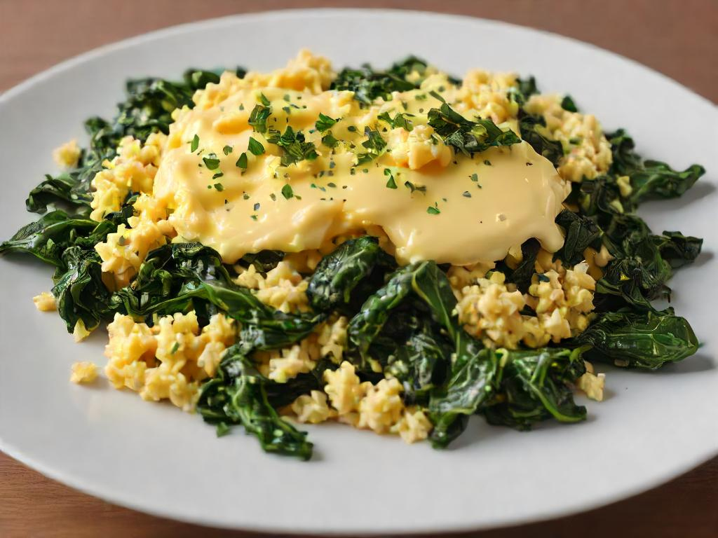 Scrambled egg and spinach meal on plate as one of the best cheap keto meals.