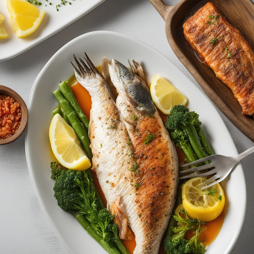 Keto meal with fish on table.